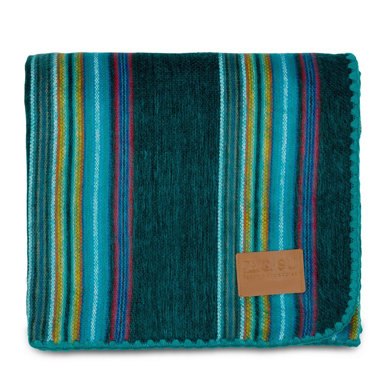 QISU Alpaca Wool Blanket Throw | Large, Beautiful, Warm, Variegated | 85 x 65 inches | Ultra-Soft, Hypoallergenic and Breathable | Non-Itchy or Scratchy (Turquoise Sea Foam Variegated) - Image 1